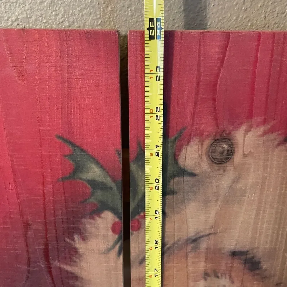 Large Hanging Santa Print on Wooden Boards & Carved Santa with 6 Glitter Picks